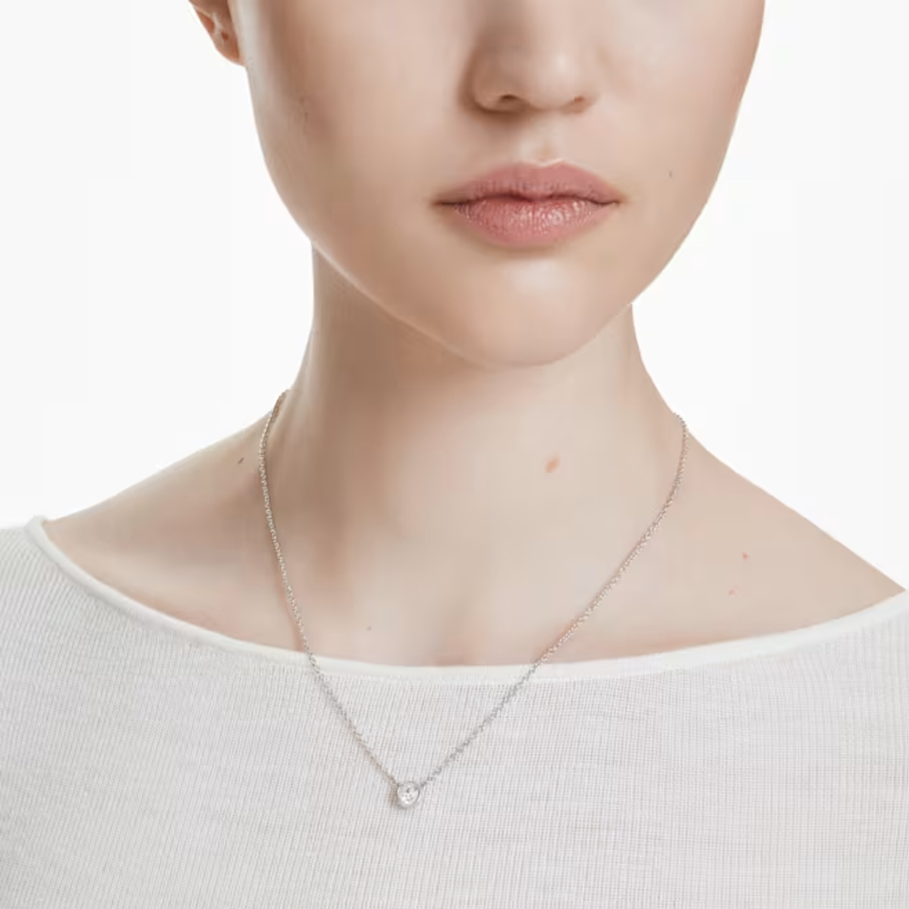 Colar Swarovski com Pingente Imber Lapidação redonda, Branco, Lacado a ródio