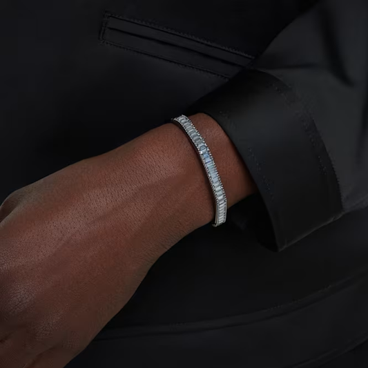 Bracelete Swarovski Matrix Lapidação Baguete, Modelo octagonal, Cinzenta, Lacada a ródio