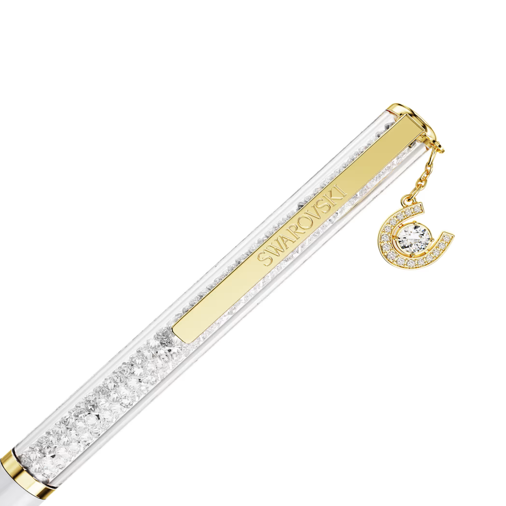 Esferográfica Swarovski Crystalline Ferradura, Branco, Lacado a branco, lacado a dourado