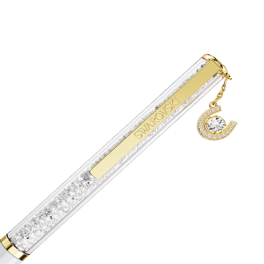Esferográfica Swarovski Crystalline Ferradura, Branco, Lacado a branco, lacado a dourado