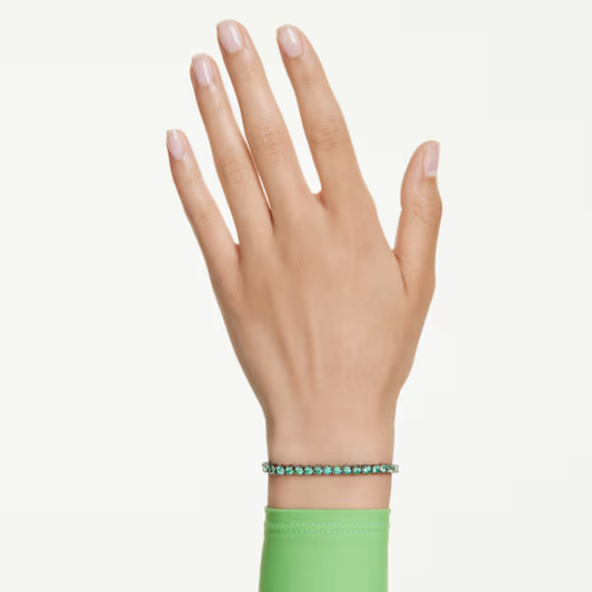 Bracelete Swarovski Tennis Matrix Lapidação redonda, Verde, Lacada a ródio