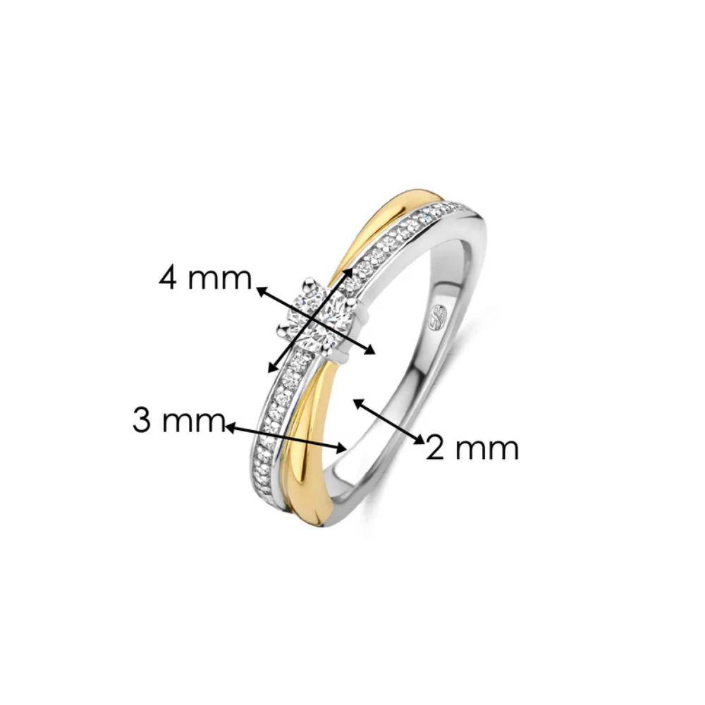 ANEL TI SENTO EM PRATA 925% BICOLOR COM ZIRCÓNIAS