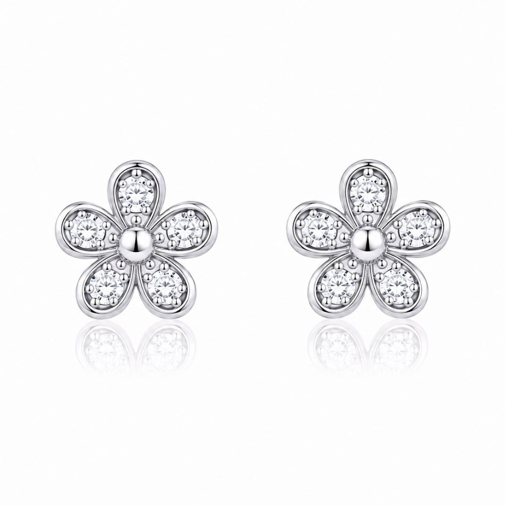 BRINCOS EM PRATA 925 PRATEADOS FLOR COM ZIRCONIAS