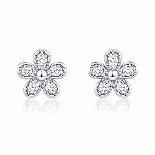 BRINCOS EM PRATA 925 PRATEADOS FLOR COM ZIRCONIAS