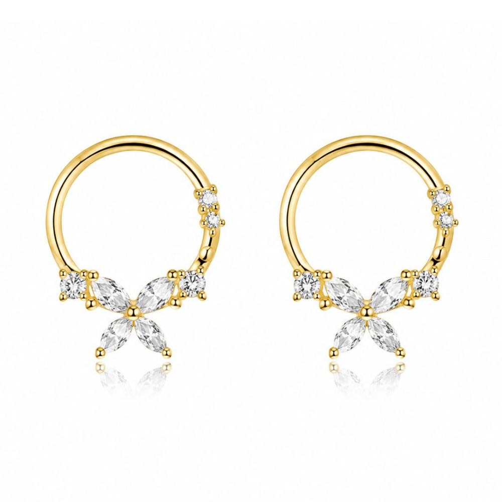 BRINCOS EM PRATA 925 DOURADA COM ZIRCONIAS