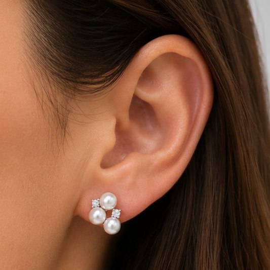 BRINCOS EM PRATA 925 COM PEROLAS E  ZIRCONIAS
