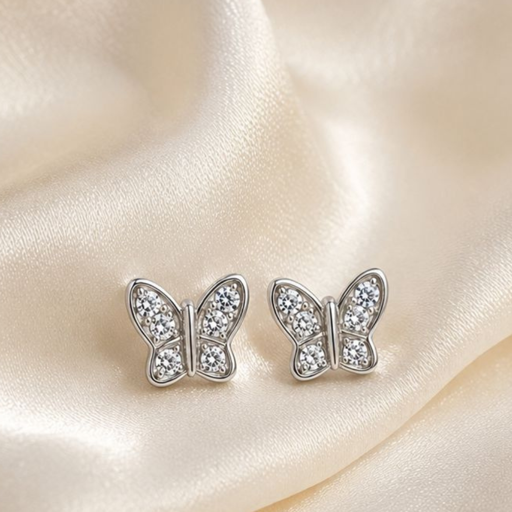 BRINCOS EM PRATA 925 PRATEADOS BORBOLETA COM ZIRCONIAS