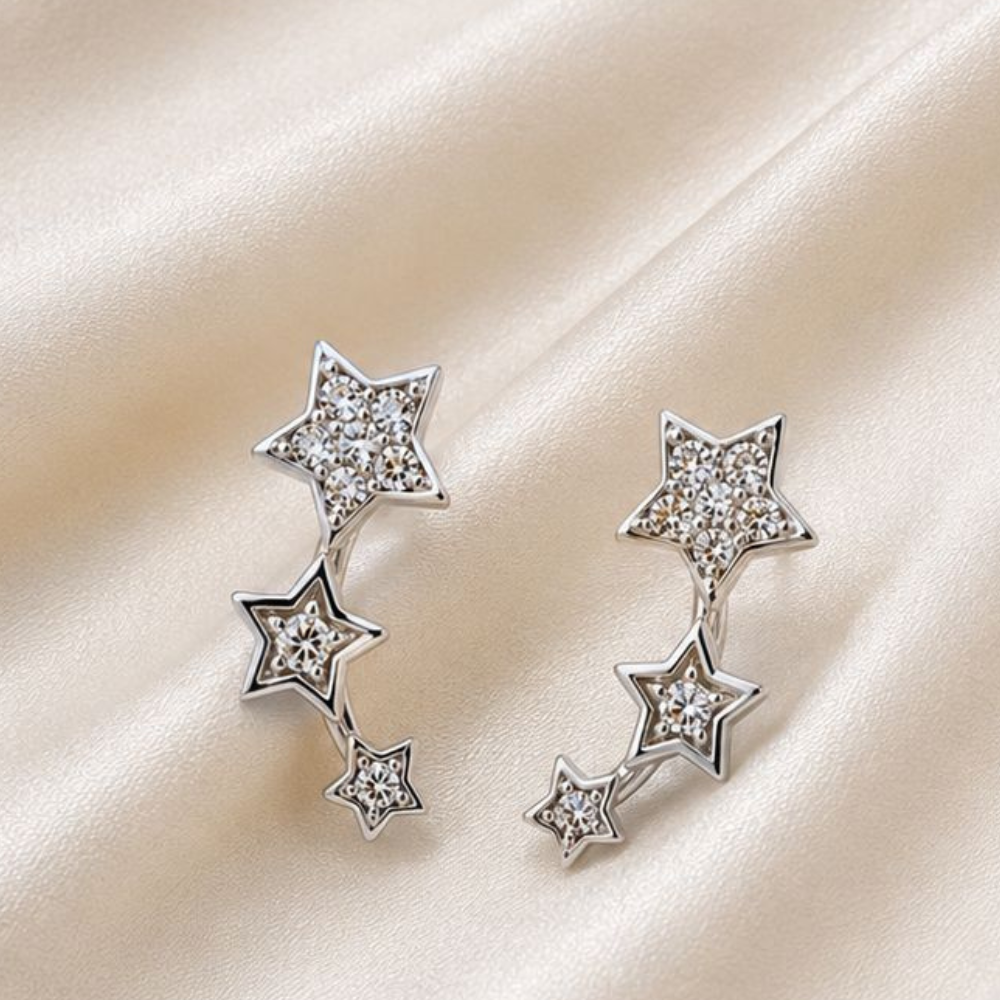 BRINCOS EM PRATA 925 PRATEADO ESTRELAS  COM ZIRCONIAS