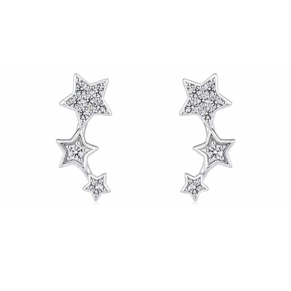 BRINCOS EM PRATA 925 PRATEADO ESTRELAS  COM ZIRCONIAS