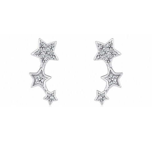 BRINCOS EM PRATA 925 PRATEADO ESTRELAS  COM ZIRCONIAS