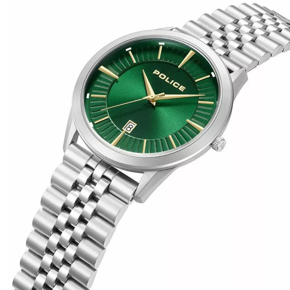 RELOGIO POLICE  HOMEM MOST. VERDE BRACELETE EM AÇO
