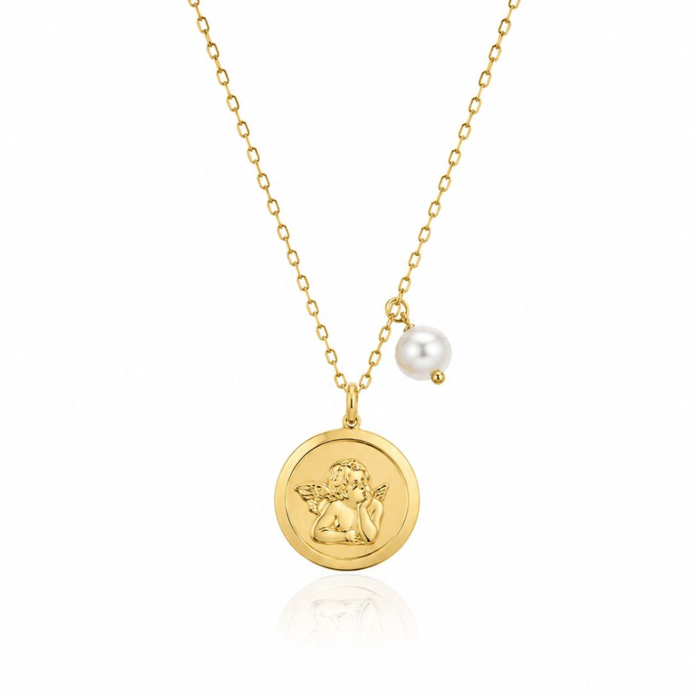 COLAR EM PRATA 925 COM ANJO E PEROLA