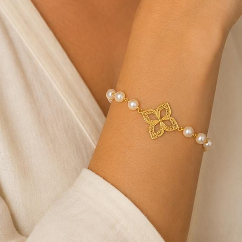 PULSEIRA EM PRATA 925 COM PEROLAS E FILIGRANA PORTUGUESA MANUAL - INÊS BARBOSA
