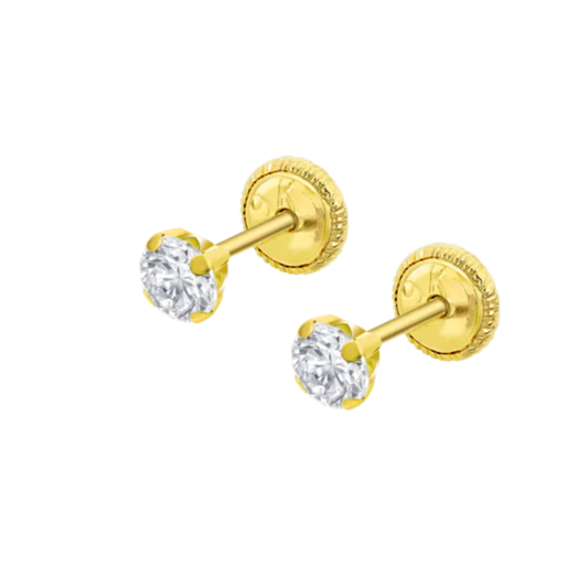 BRINCOS EM OURO 9K 375% SOLITARIO 4MM