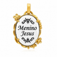 MEDALHA EM PRATA 925 DOURADA COM ESMALTE MENINO JESUS