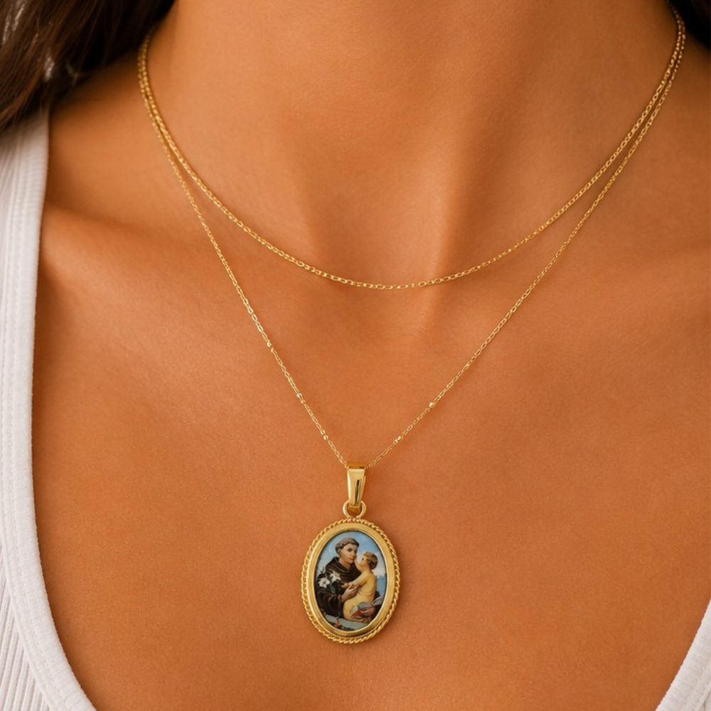 MEDALHA EM PRATA 925 DOURADA SANTO ANTÓNIO