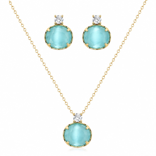 CONJUNTO BRINCO + FIO EM PRATA 925 COM ZIRCÓNIAS AZUL CELESTE