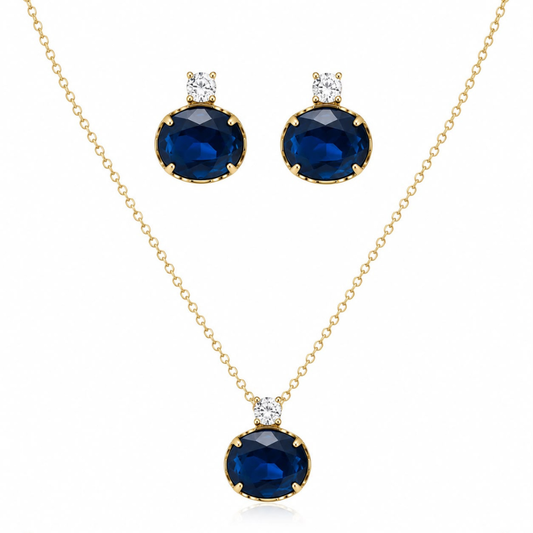CONJUNTO BRINCO + FIO EM PRATA 925 COM ZIRCÓNIAS AZUL