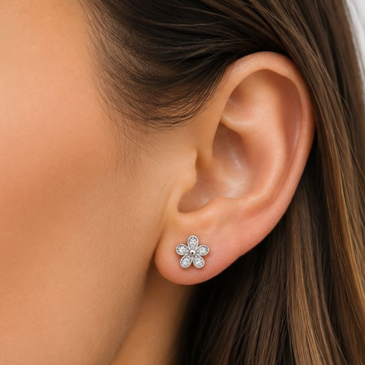 BRINCOS EM PRATA 925 PRATEADOS FLOR COM ZIRCONIAS