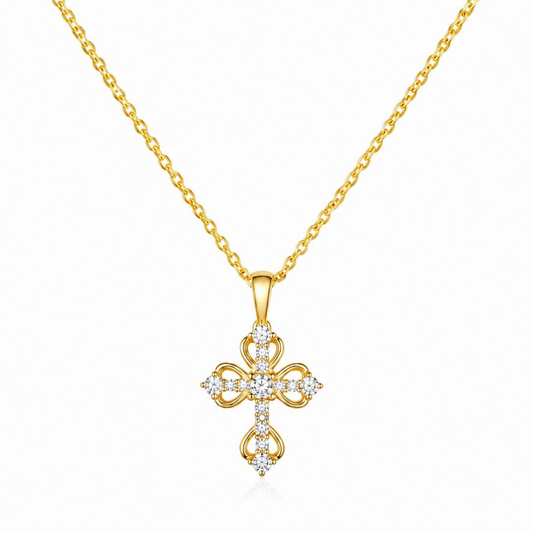 COLAR EM PRATA 925 COM CRUZ E ZIRCONIAS DOURADO