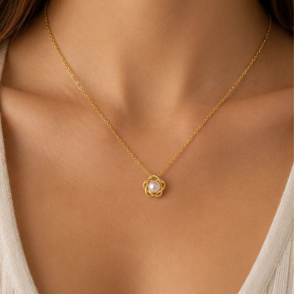COLAR EM PRATA 925 FLOR COM PEROLA
