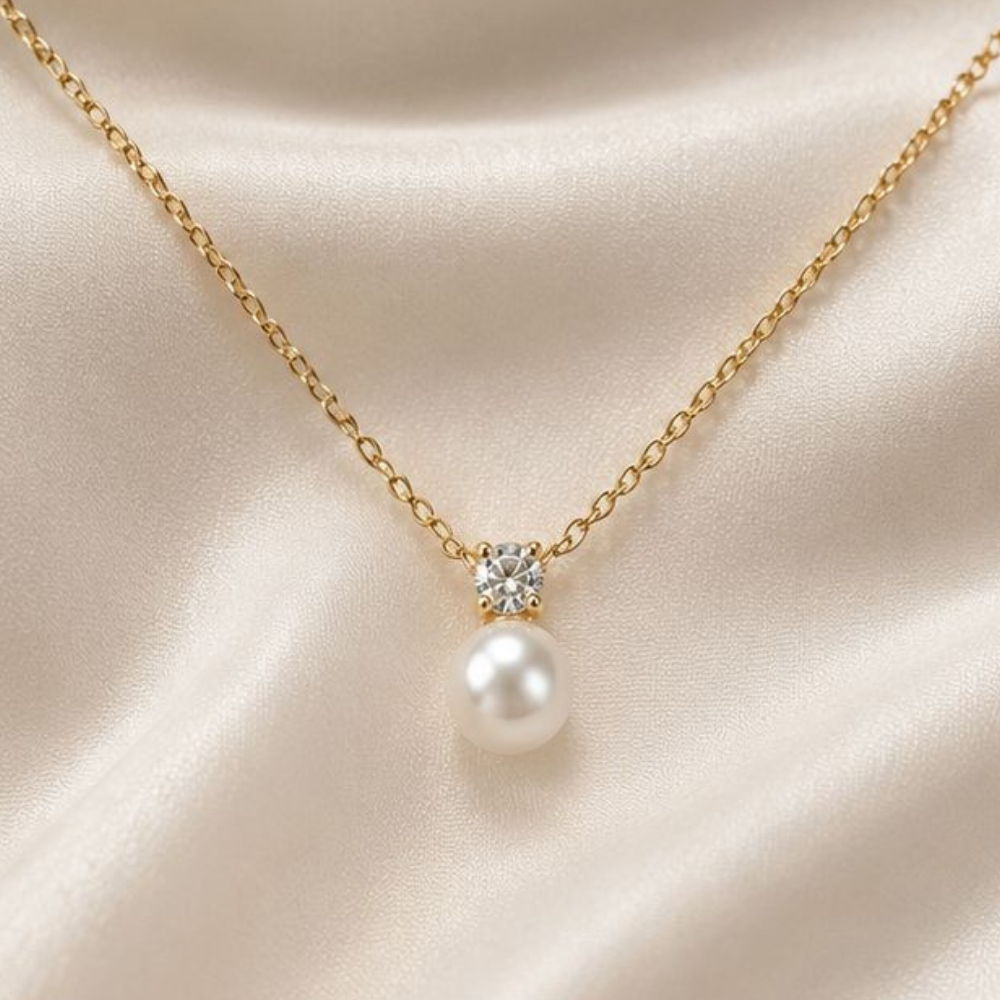 COLAR EM PRATA 925 COM PEROLA E ZIRCONIA