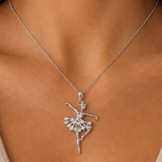 COLAR EM PRATA 925 BAILARINA COM ZIRCONIAS BRANCAS