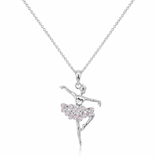COLAR EM PRATA 925 BAILARINA COM ZIRCONIAS ROSA