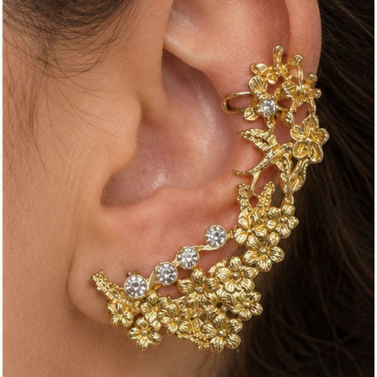 BRINCOS EM PRATA 925 DOURADA FLORES COM ZIRCONIAS