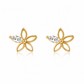 BRINCOS EM PRATA 925 DOURADA FLOR COM ZIRCONIA