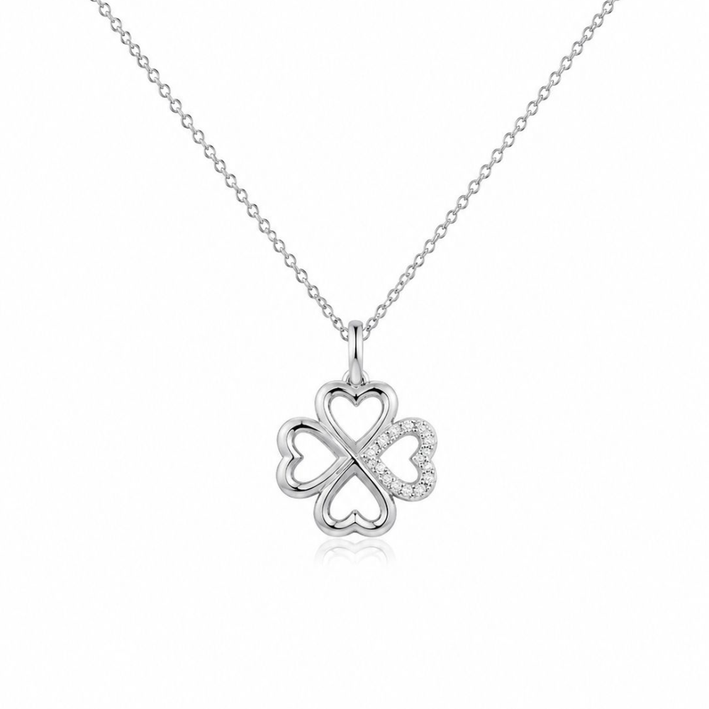 COLAR EM PRATA 925 COM TREVO E E ZIRCONIAS