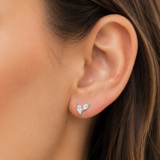 BRINCOS EM PRATA 925 COM 2 ZIRCONIAS