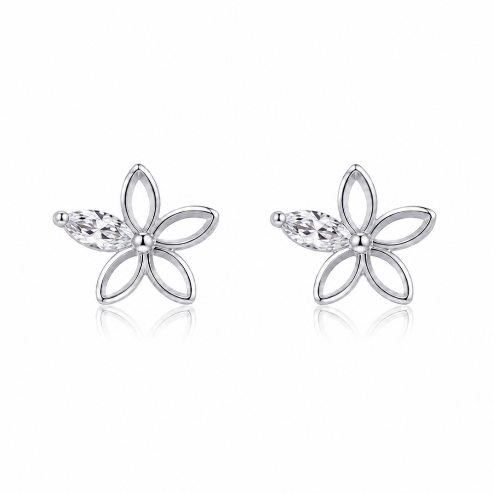 BRINCOS EM PRATA 925 FLOR COM ZIRCONIA