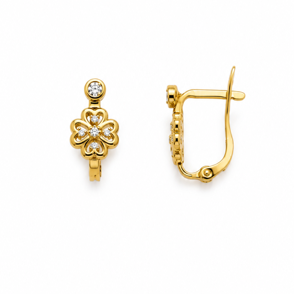 BRINCOS EM OURO 19,2K C/ ZIRCONIAS PT