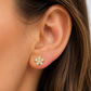 BRINCOS EM PRATA 925 DOURADO FLOR COM ZIRCONIAS