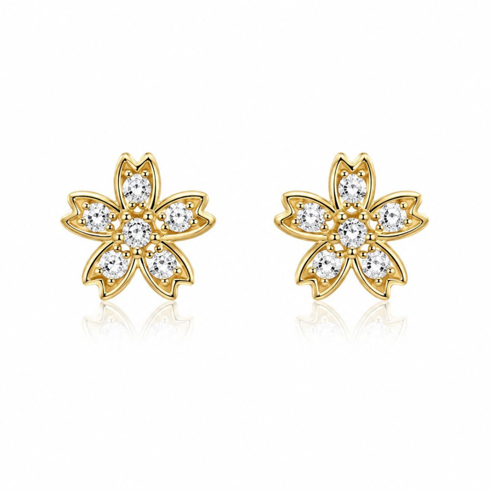 BRINCOS EM PRATA 925 DOURADO FLOR COM ZIRCONIAS