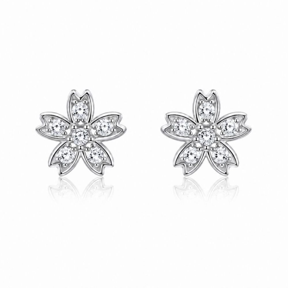 BRINCOS EM PRATA 925 PRATEADO FLOR COM ZIRCONIAS