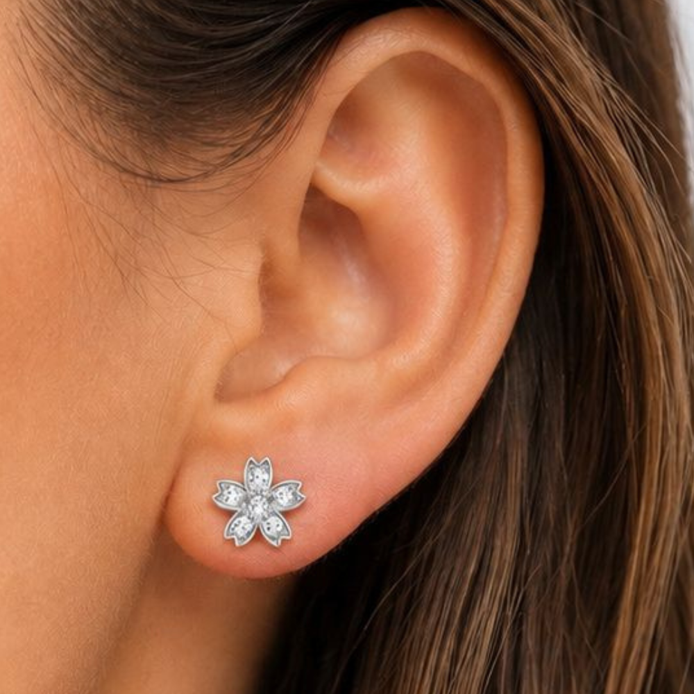 BRINCOS EM PRATA 925 PRATEADO FLOR COM ZIRCONIAS