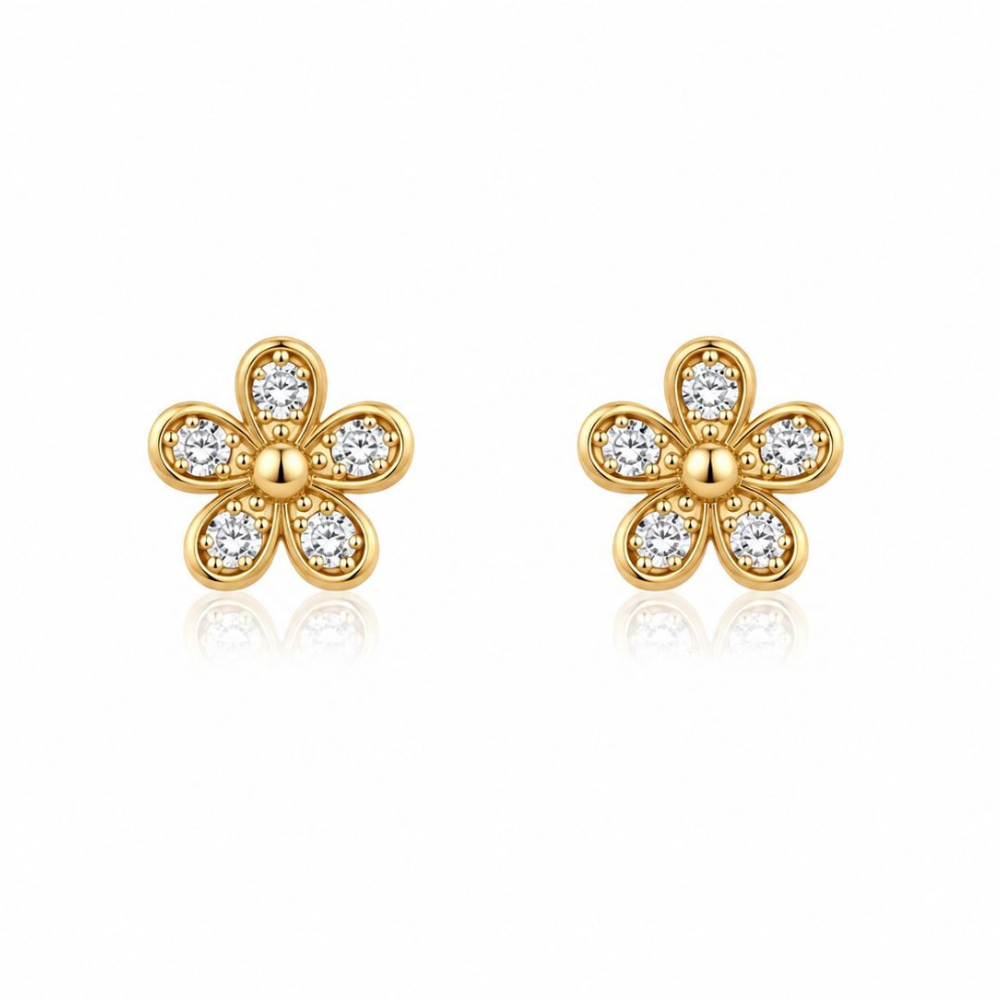 BRINCOS EM PRATA 925 DOURADA FLOR COM ZIRCONIAS
