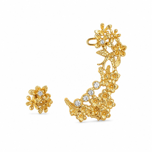 BRINCOS EM PRATA 925 DOURADA FLORES COM ZIRCONIAS