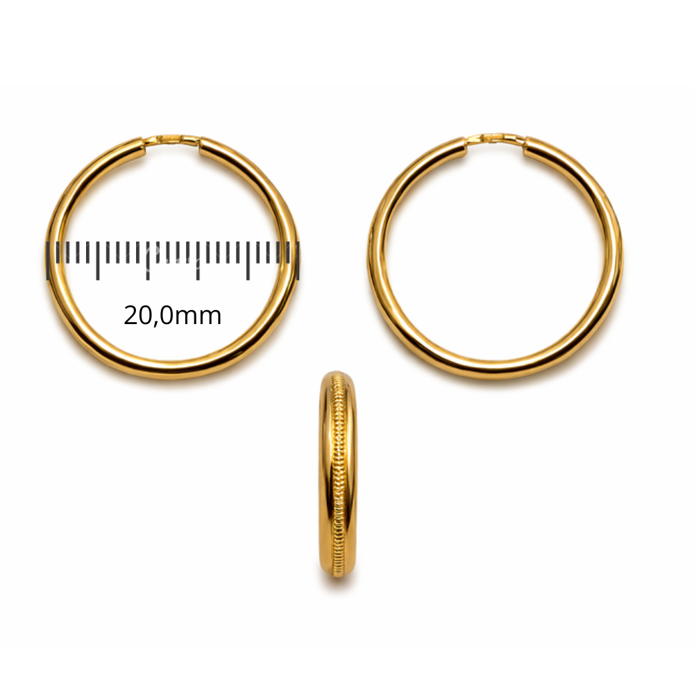 PAR DE ARGOLAS EM OURO 19,2K MEIA CANA C/ FRIZO