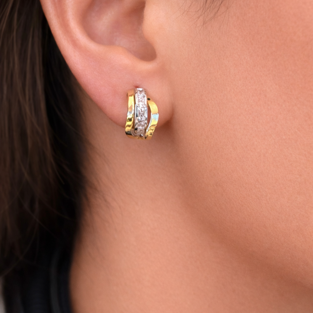 BRINCOS EM OURO 9K 375% C/ ZIRCONIAS