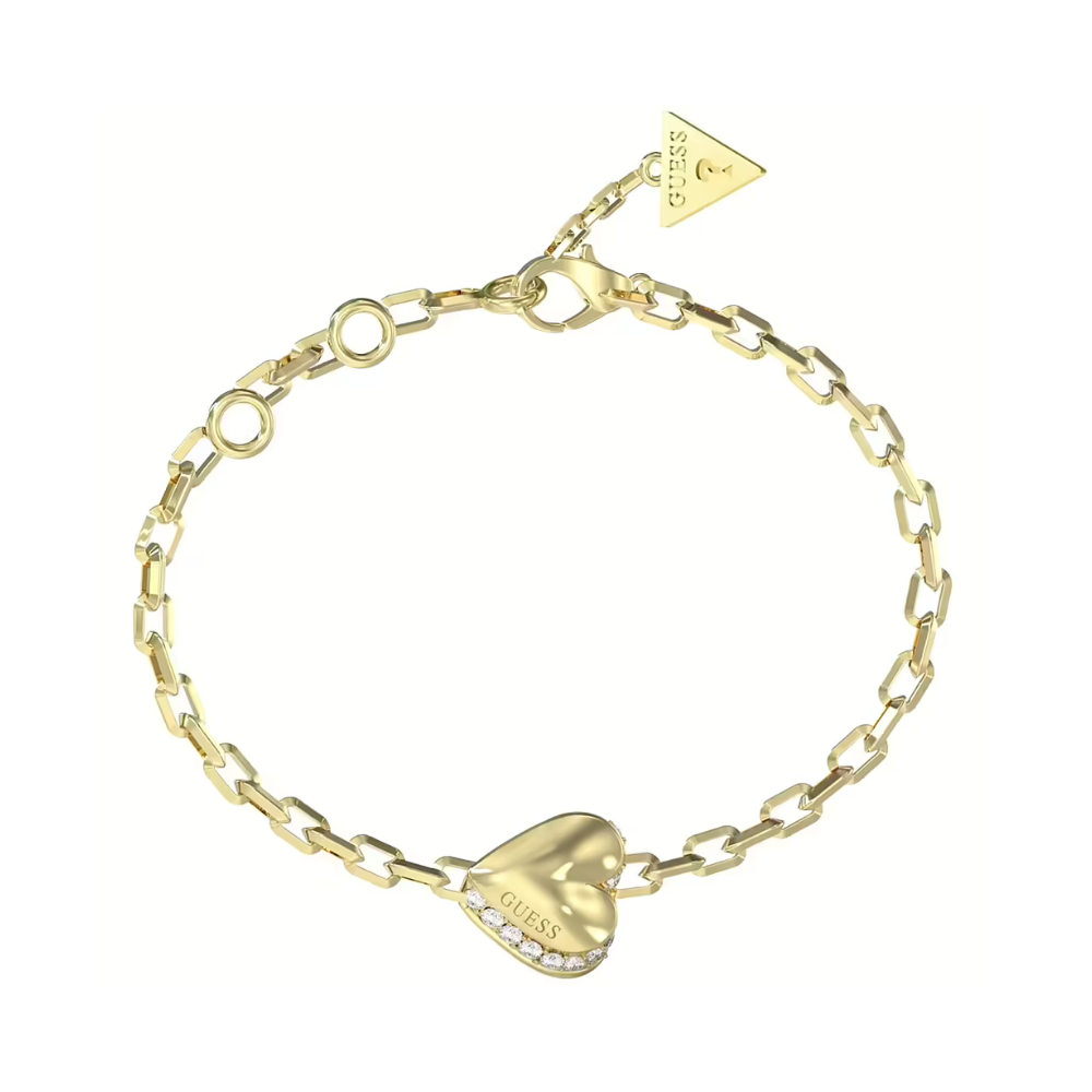 PULSEIRA GUESS EM AÇO HEART GOLD COM ZIRCÓNIAS