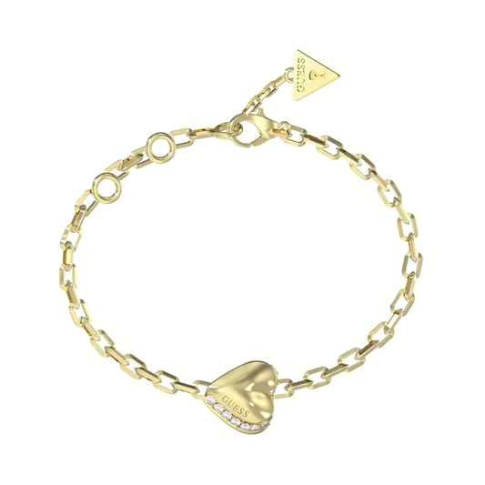 PULSEIRA GUESS EM AÇO HEART GOLD COM ZIRCÓNIAS