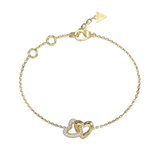 PULSEIRA GUESS EM AÇO DOUBLE HEART COM ZIRCÓNIAS
