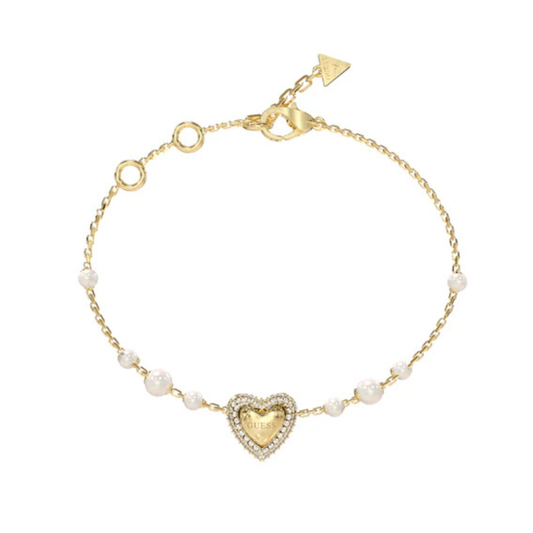 PULSEIRA GUESS EM AÇO HEART COM ZIRCÓNIAS E PÉROLAS