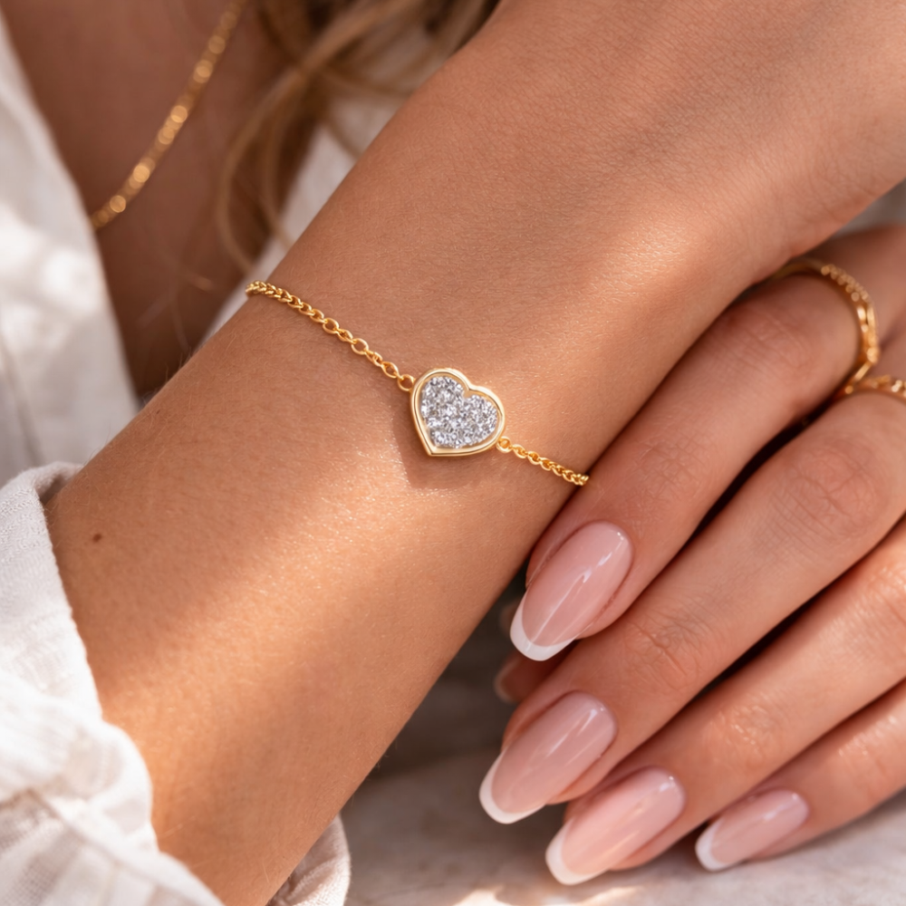 PULSEIRA CORAÇÃO EM OURO COM ZIRCONIAS