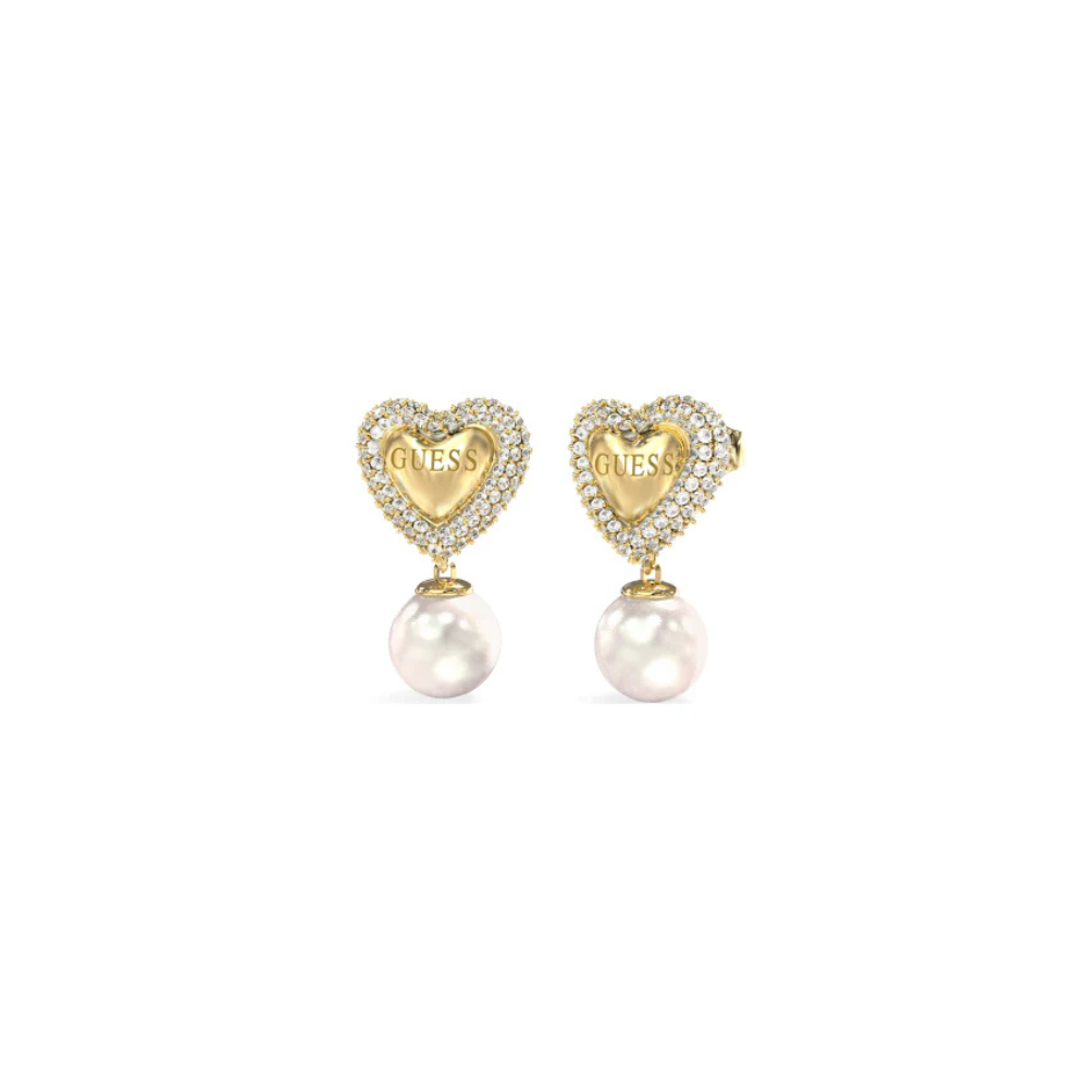 BRINCOS GUESS EM AÇO COM ZIRCÓNIAS E PÉROLA