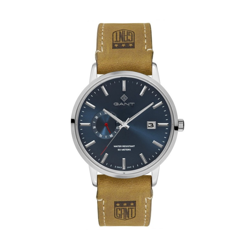 RELOGIO GANT G165028 43mm MOST. AZUL BRACELETE EM PELE CASTANHA
