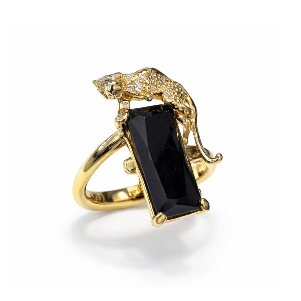 ANEL LEOPARDO COM ZIRCÓNIA PRATA PLAQUEADO A OURO